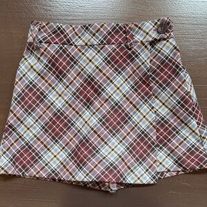 Zara Plaid Skort in Burgundy, Navy & Yellow
